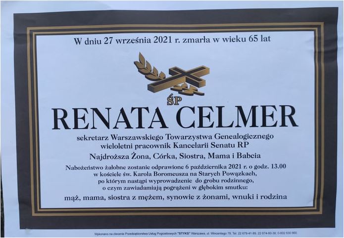 Klepsydra Renata Celmer sekretarz Warszawskiego Towarzystwa Genealogicznego